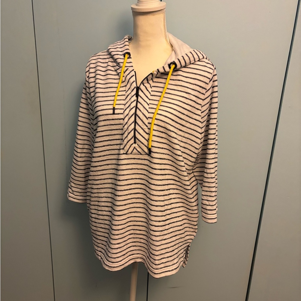 Mainstream Boutique Striped Hoodie with Yellow Drawstrings